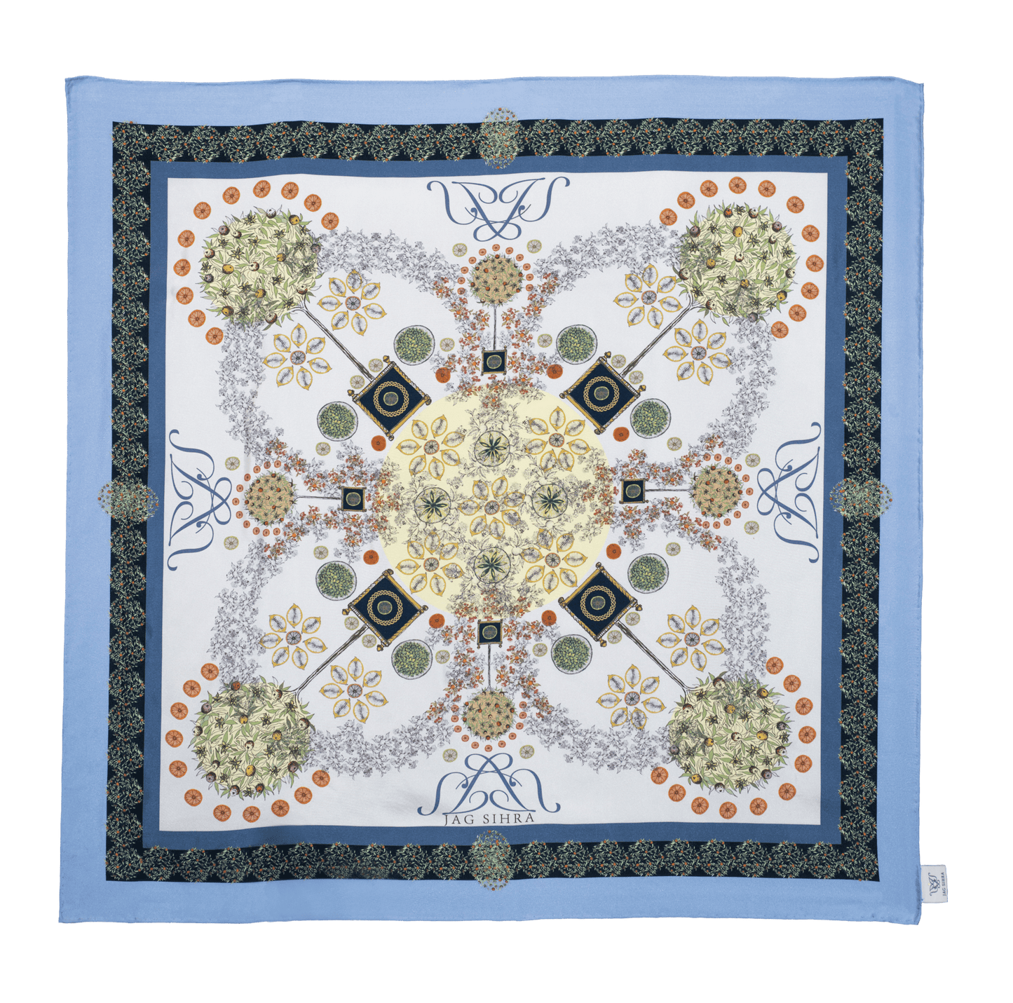 Foliage Large Square Silk Scarf – Sapphire