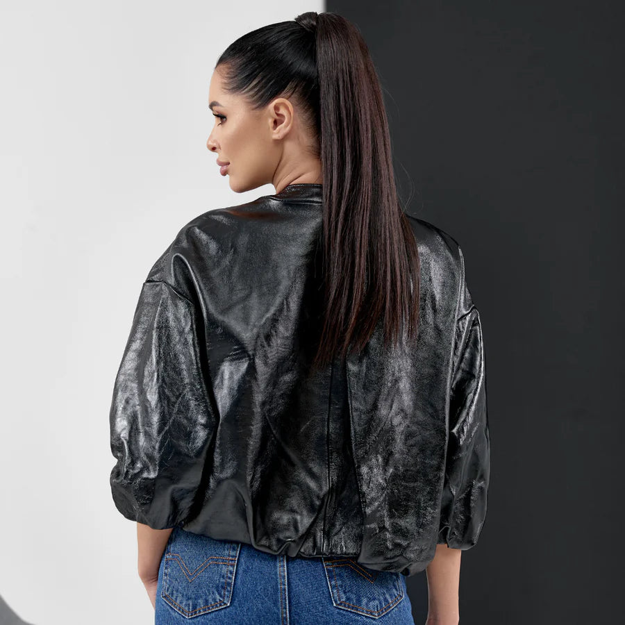 RIANA - Patent Leather Bomber Jacket